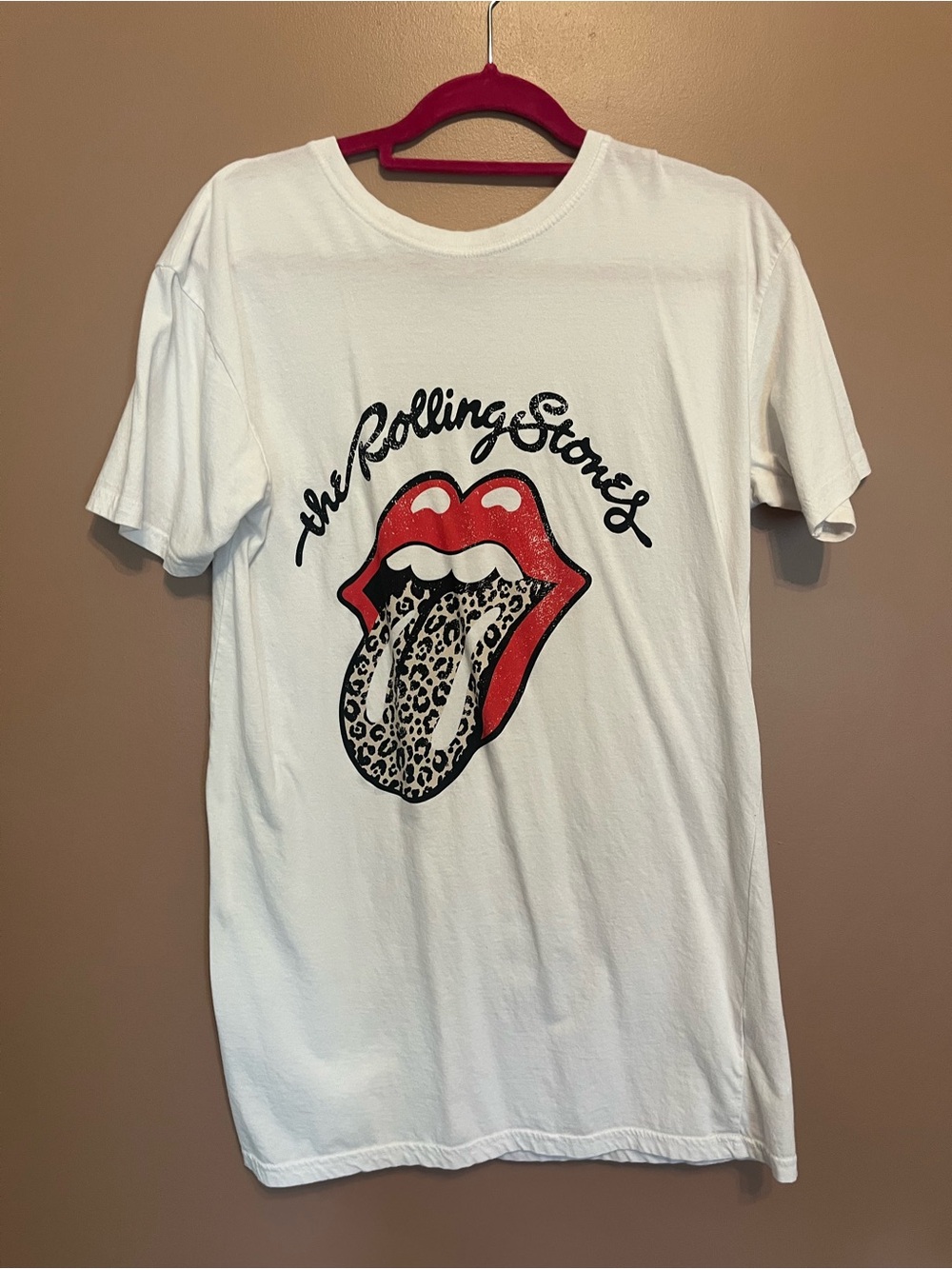 The Rolling Stones White Tee Dress with Red Leopard Tongue Graphic